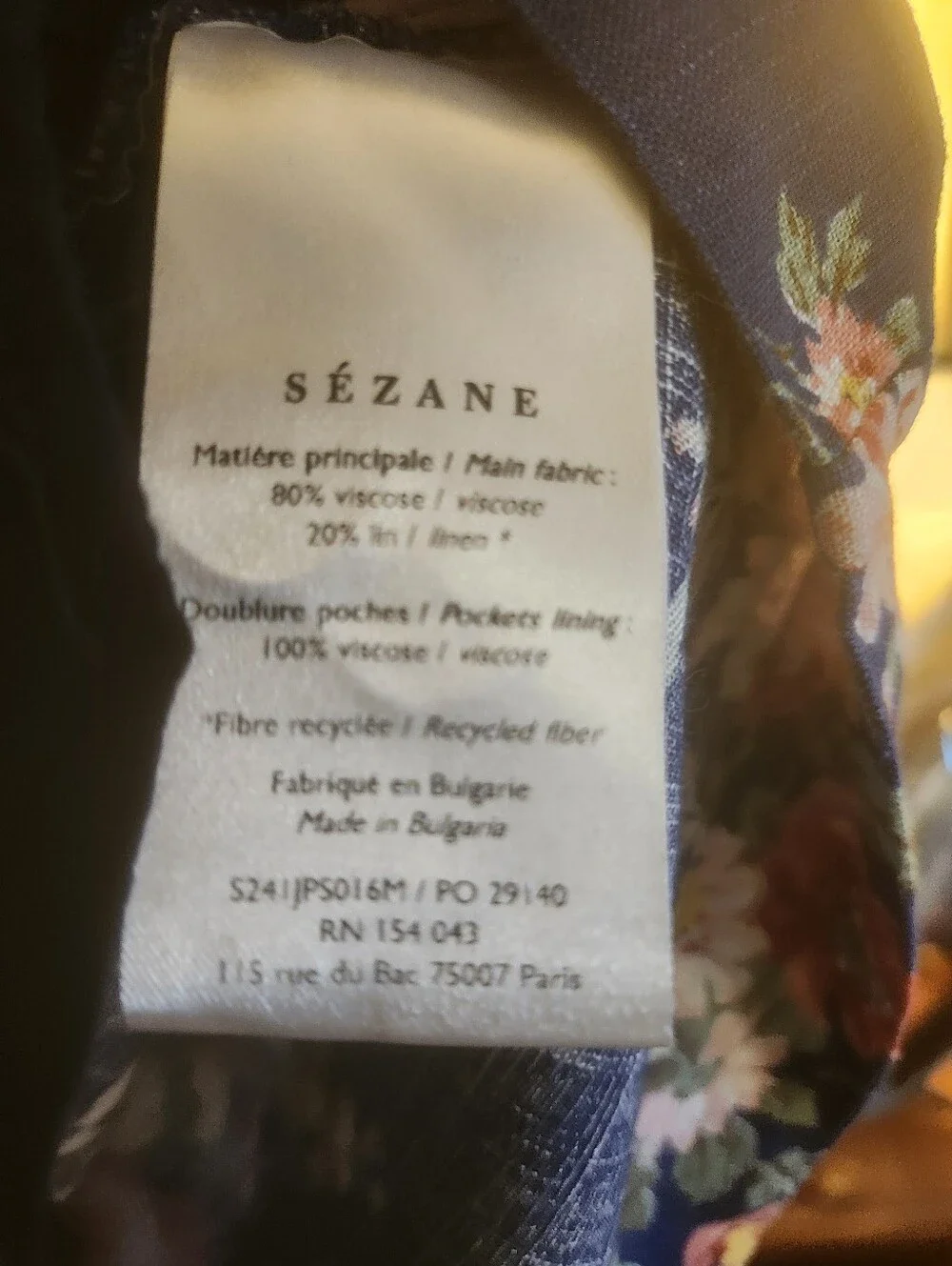 Sezane Navy Floral Linen Blend Romper